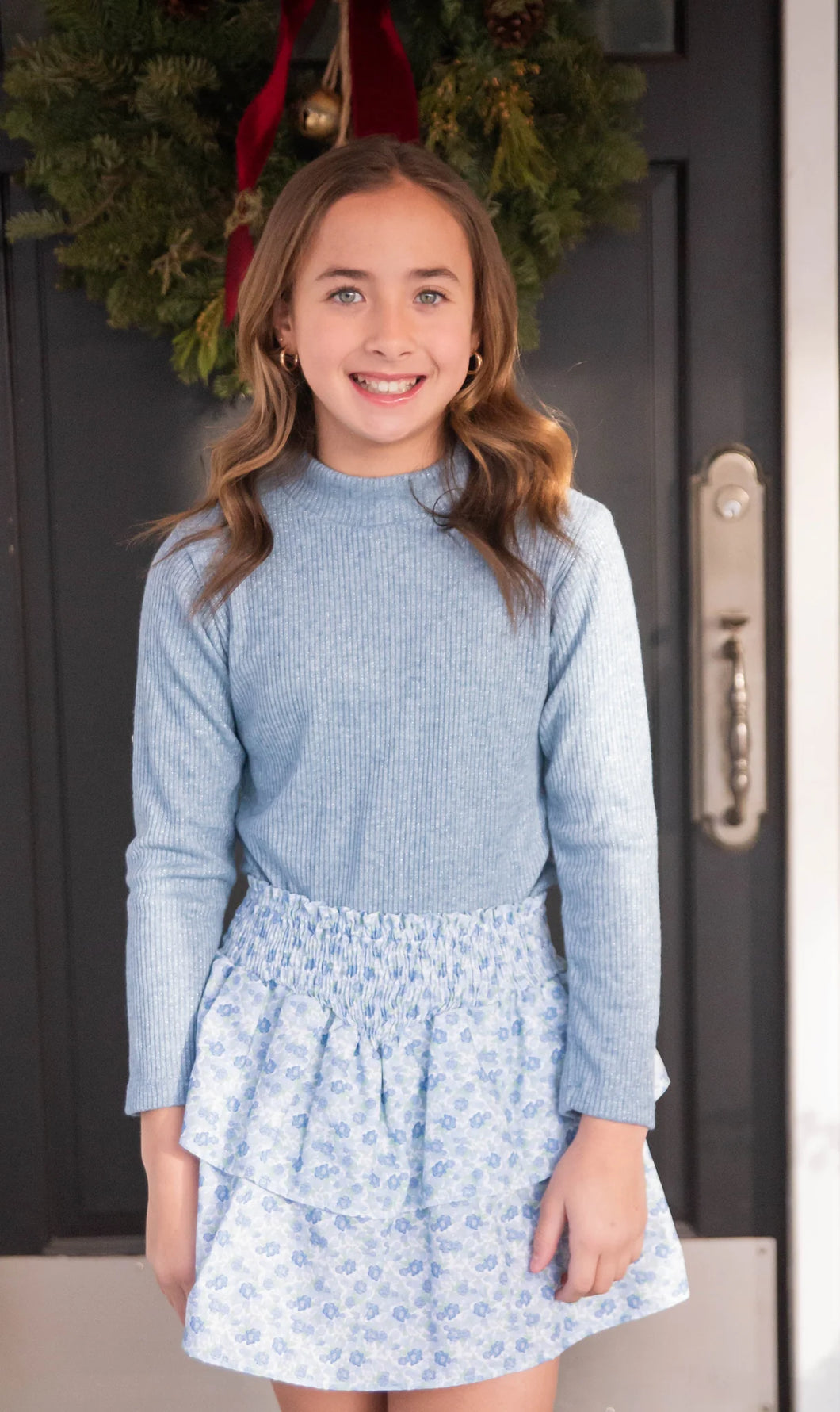 SMOCKED SKIRT - BLUE/GREEN FLORAL