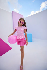 TIERED SKORT- HOT PINK