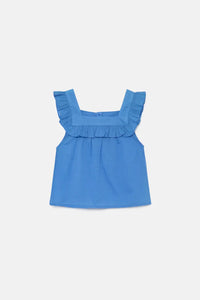 RUFFLE NECK TOP- BLUE