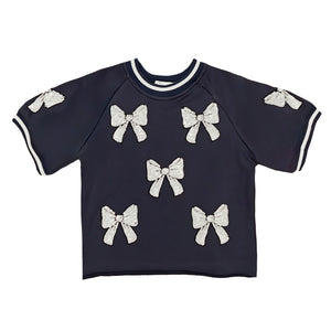 NAVY & WHITE BOWS TOP