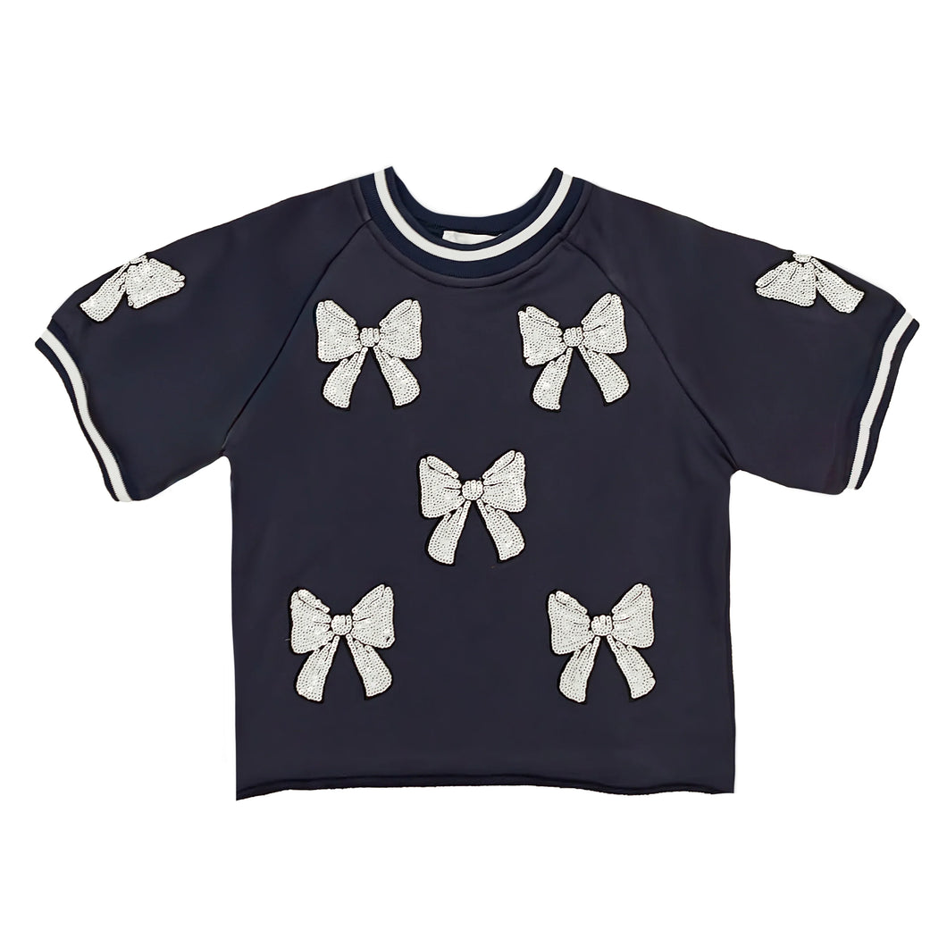 NAVY & WHITE BOWS TOP