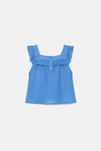 Load image into Gallery viewer, RUFFLE NECK TOP- BLUE