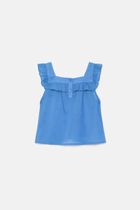 RUFFLE NECK TOP- BLUE