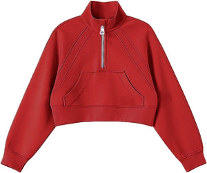 CROP ZIP SWEATSHIRT- RED