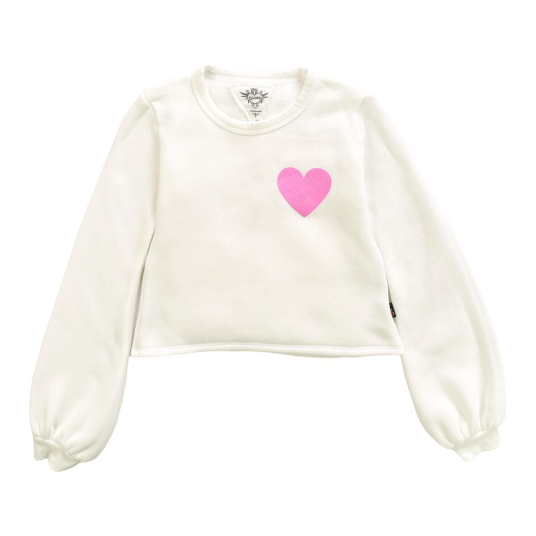 HEART PUFF SLV CREW- IVORY