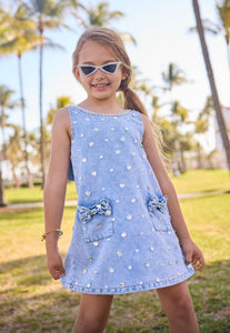CRYSTAL HEART DENIM DRESS