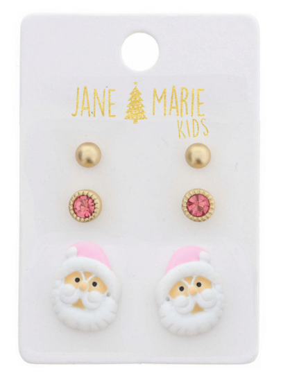 PINK HAT SANTA EARRING SET