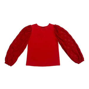RED TEXTURED SLEEVE TOP