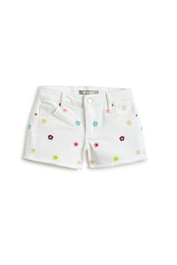 FLORAL EMBROIDERED SHORTS- WHITE