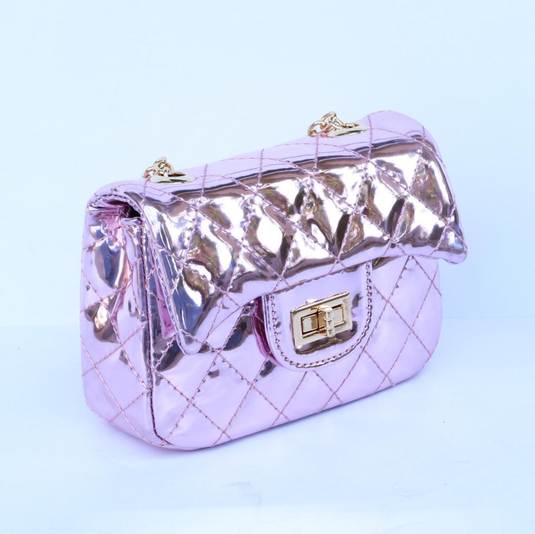 METALLIC QUILTED PURSE- PINK