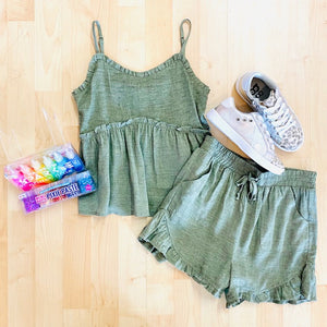 OLIVE GRN BABY DOLL TOP