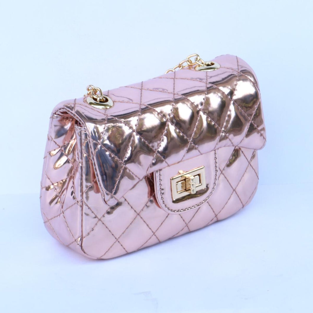 METALLIC QUILTED PURSE- ROSE GOLD