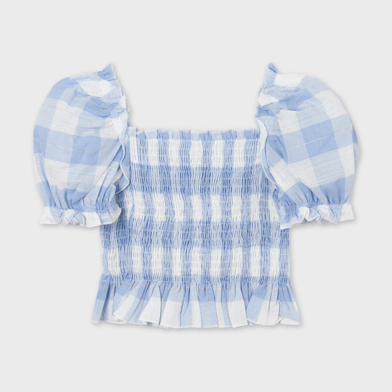 SMOCKED STITCHING TOP- BLUE