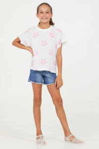 WHITE/PINK ALLOVER STAR TEE